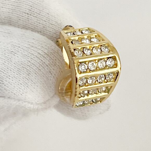 DIOR Vintage 1980s Whole Shining Half Dome Hoop Crystal Clip Earrings - Picture 4 of 10